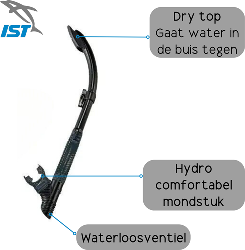 IST Sports Snorkel SN60 - Waterloosventiel - Siliconen Mondstuk - Zwart / Grijs-3
