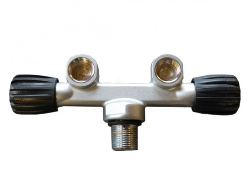 Kraan Dubbel T-Inline - M25x2 - 230 Bar - Nitrox