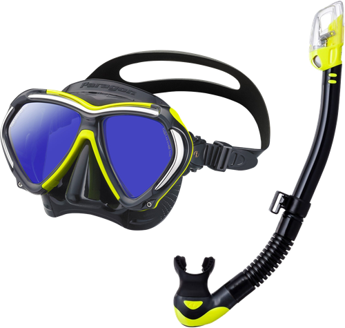 TUSA Paragon met Hyperdry Elite II snorkel - Premium snorkelset - Flash Yellow