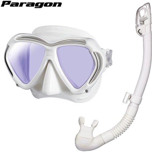 TUSA Paragon met Hyperdry Elite II snorkel - Premium snorkelset - All White