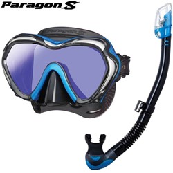 TUSA Paragon S met Hyperdry Elite II snorkel - Premium snorkelset met doorlopend glas - Fishtail Blue