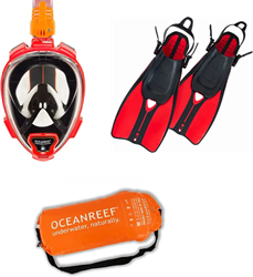 Ocean Reef Aria QR+ Snorkelmasker met DUO Vinnen - Rood